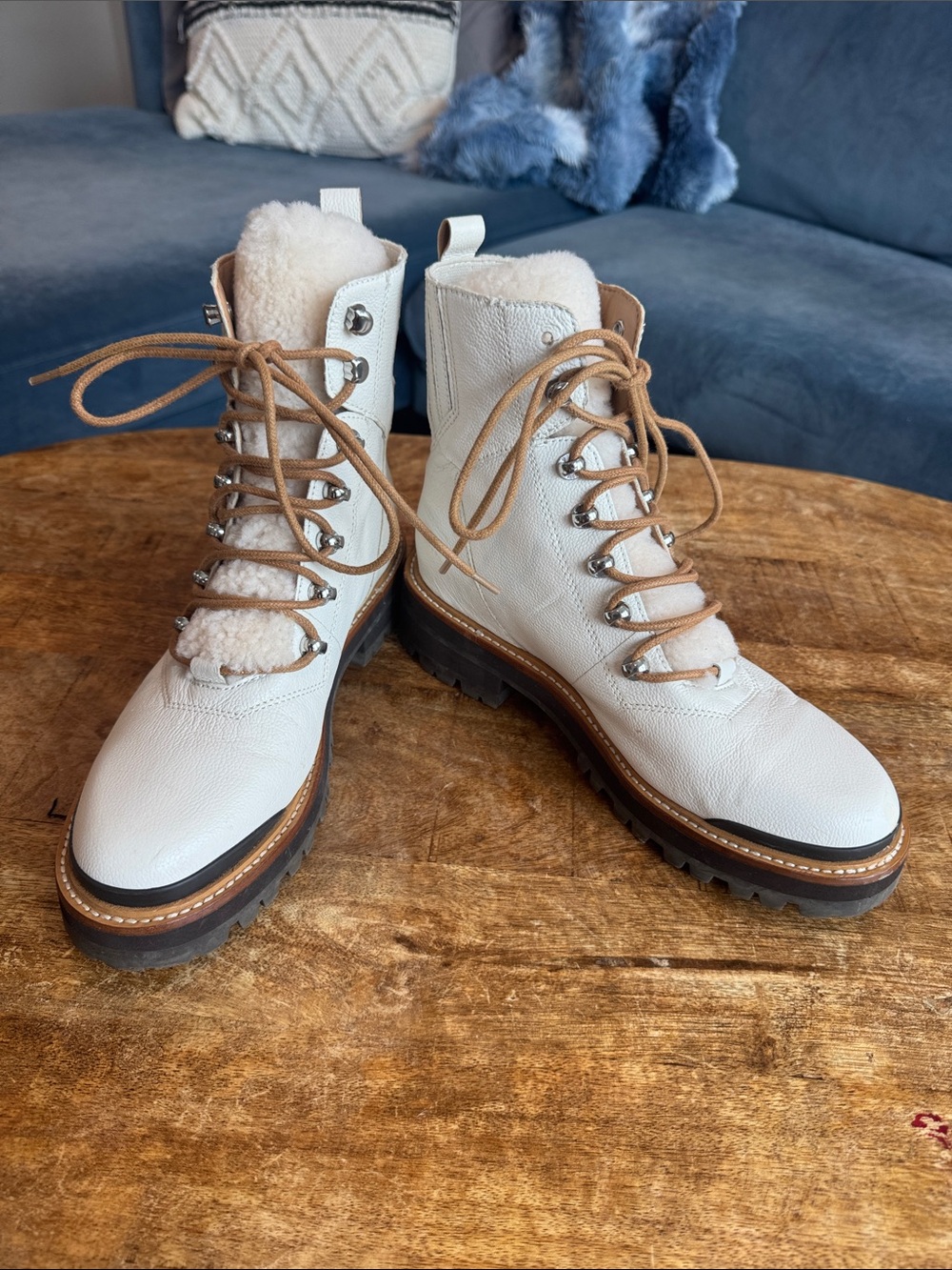 Marc Fisher 8.5 Women's White Shearling Lace-Up Boots